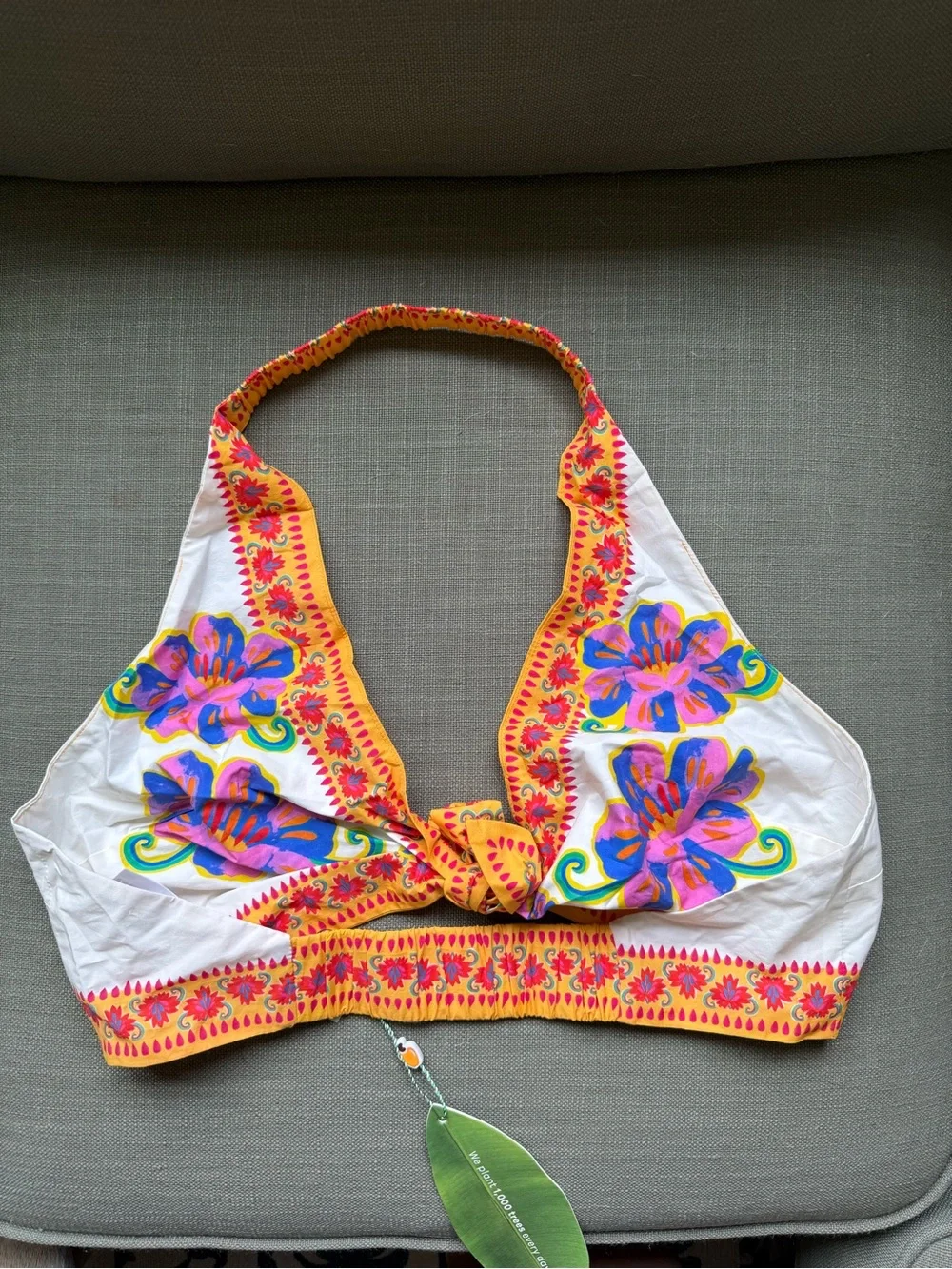 Farm Rio Vivid Garden Halter Bikini Crop Top Tie Front Stretch Large NWT Floral - Picture 8 of 8